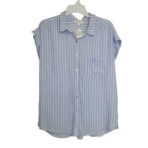 Byron Bay by Bebe Womens Blue White Striped Button Down Rayon Shirt Large
